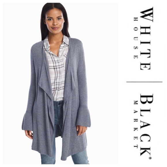 White House Black Market Sweaters - Grey Drama Sleeve Midi Open Cardigan